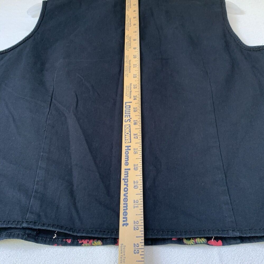 British Khaki Vest Women 1X Black Denim Snap Buttons Beaded Boho Artsy Floral - Picture 7 of 16
